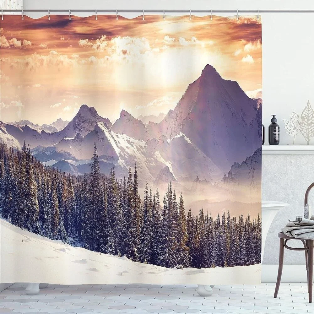 Nature Shower Curtain Early Evening Winter Landscape of Dramatic Surreal Sky 70